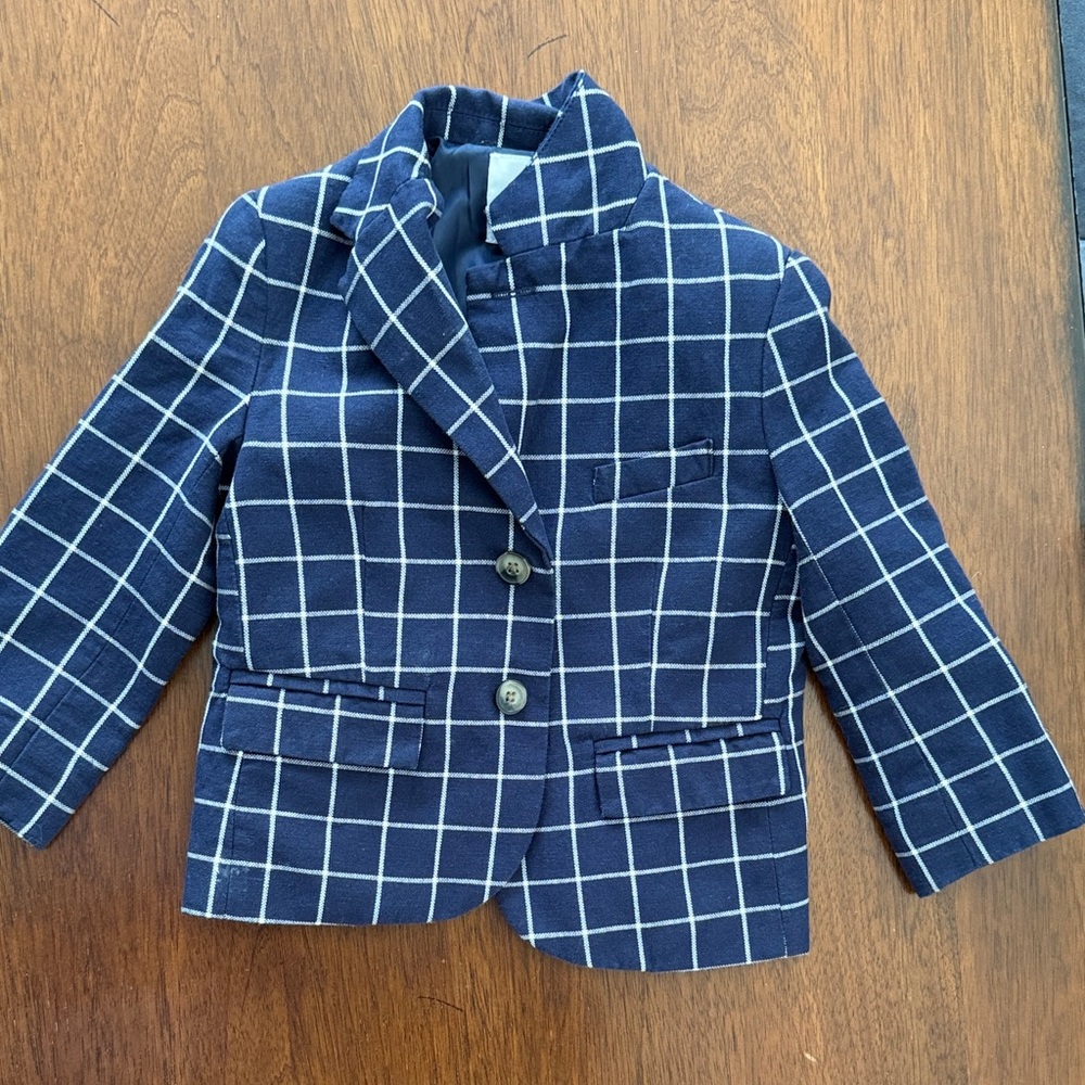 Janie and Jack Navy Blue Grid Pattern Blazer